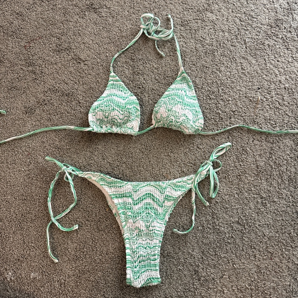 Green and White Bikini Set